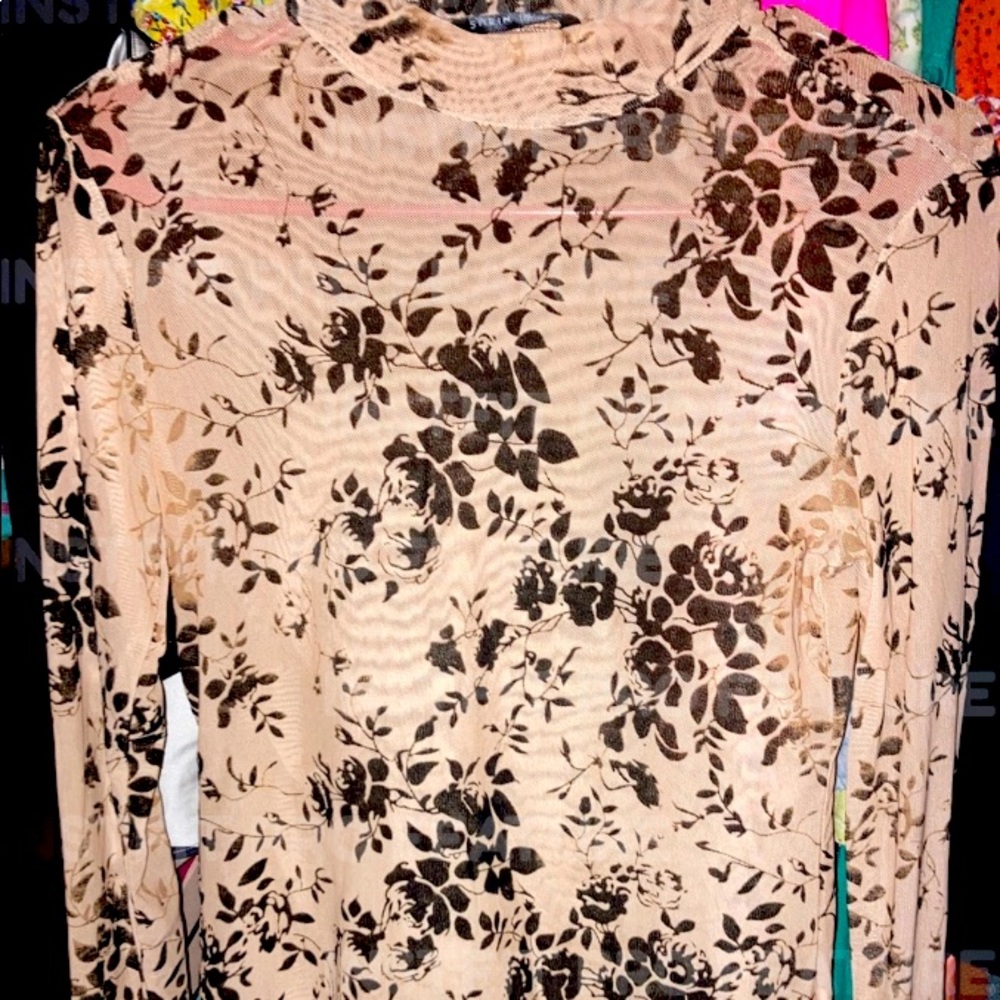 Shein - cute mesh top w/ velvet floral overlay
